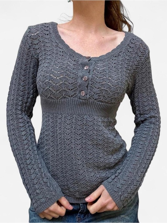 LOFT Tops - Loft y2k grey knit babydoll sweater with buttons